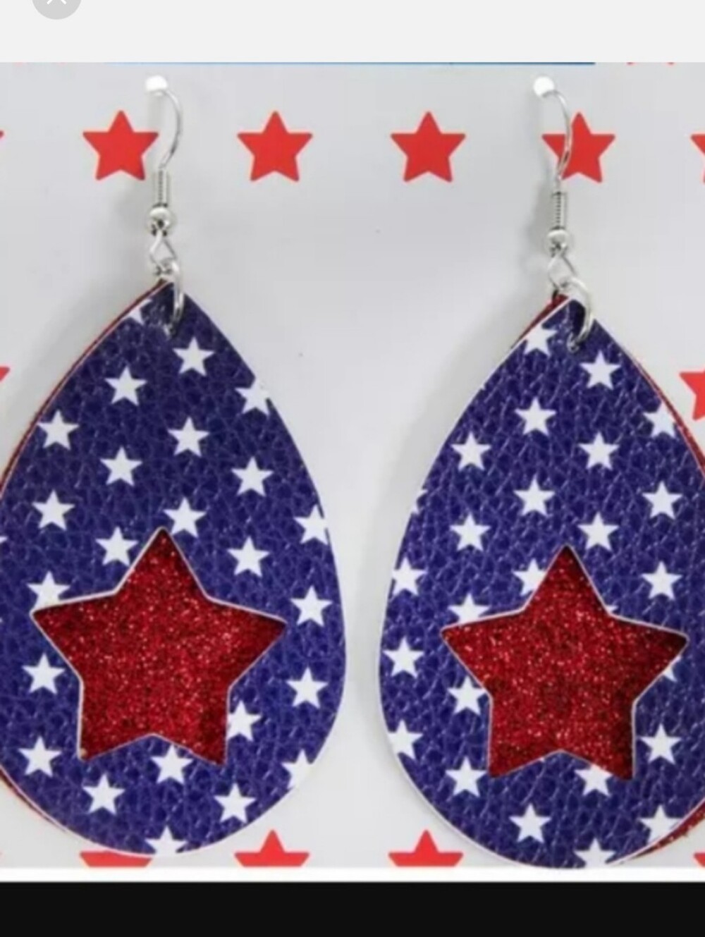 Dangle Teardrop Star ⭐ Earrings - ❤️🤍💙